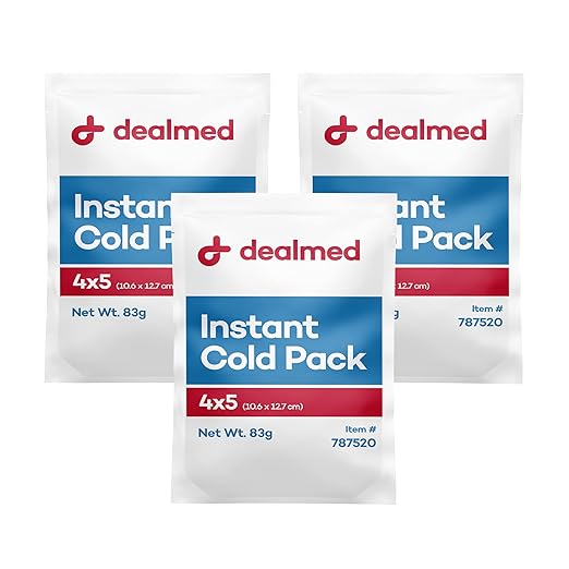Dealmed Instant Cold Pack – Pack of 3, 4" x 5" Disposable Cold Packs for Injuries, Swelling, Sprains, Muscle Soreness and More, No Refrigeration Single Squeeze Activation