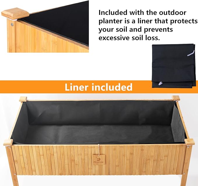 Bamboo Raised Garden Beds Outdoor, Raised Garden Bed with Legs, Elevated Bamboo Planter Box, Standing Growing Bed for Growing Fresh Herbs, Vegetables, Succulents, Flowers (48x25x30 Inch)