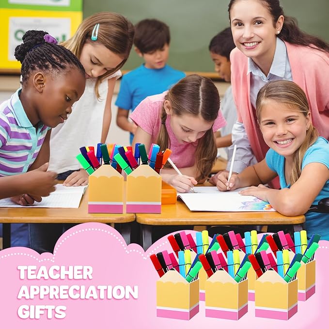 Sherr 10 Pcs Pencil Shaped Pen Holders, Acrylic Pencil Organizer Cups, Cute Creative Stationery Storage, Appreciation Gifts for Teacher Student School Classroom Office Home Desktop Supplies (Classic)