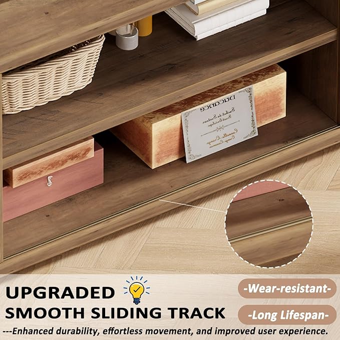 HSH 70 inch TV Stand for 75" TV,Entertainment Center for Living Room Under TV Storage Cabinet,Modern TV Media Console Wood with Sliding Doors for Bedroom,Rustic Oak