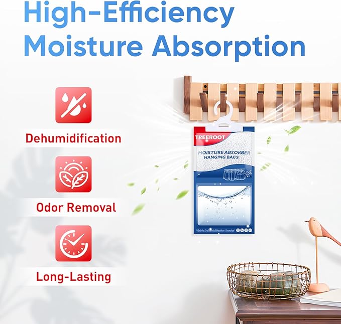 24 Pack Moisture Absorbers for Closet, 6.4OZ Hanging Closet Dehumidifier Bags, Hanging Humidity Absorber in Wardrobes, Kitchens and Bathrooms, Fragrance Free Portable Moisture bags