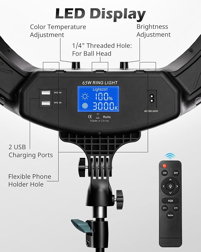 UBeesize 22'' Ring Light with 72'' Stand, 65W Large Ring Light with Phone Holder, Dimmable LED Light for Makeup Barber Stylist Tattoo YouTube TikTok Photography