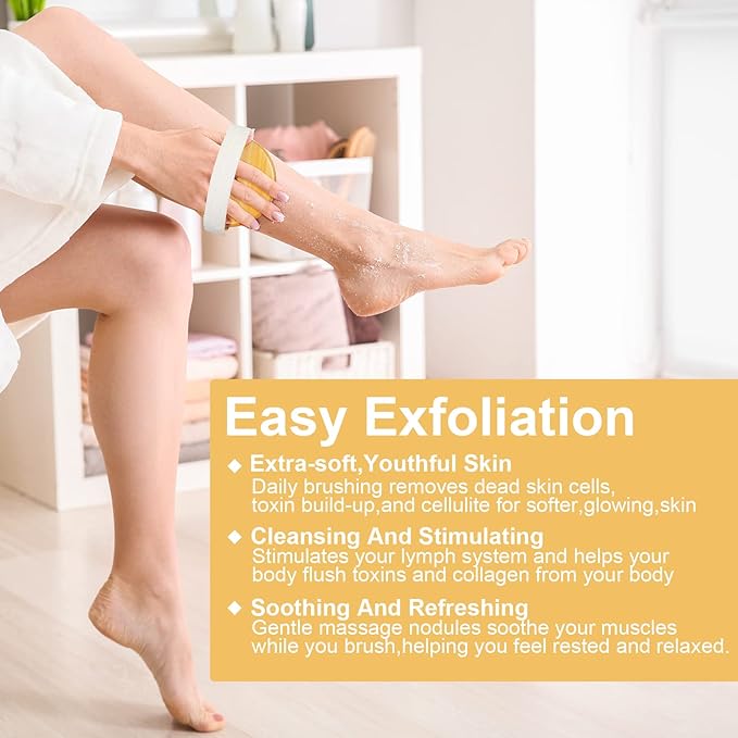 Bamboo Dry Body Brushes,Dry Body Scrubber for Dry Skin, Blood Circulation, Cellulite Treatment,Drying Brush Suitable for All Kinds of Skin with Soft and Stiff Bristles