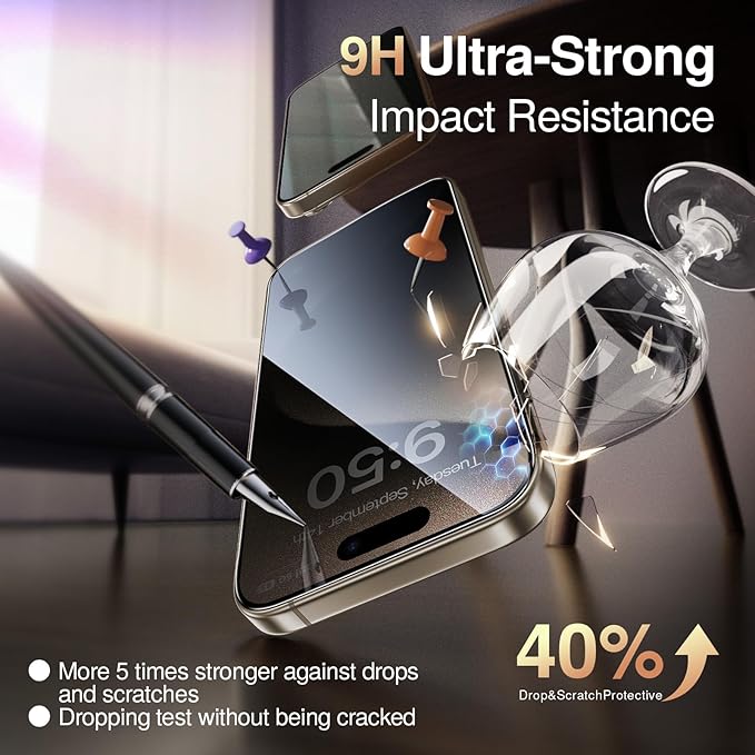 SMARTDEVIL 2 Pack for iPhone 15 Pro Max Privacy Screen Protector, Military Grade Shatterproof, 9H Hardness, Anti-Spy Tempered Glass, Fast & Easy Instlltion, Case Friendly