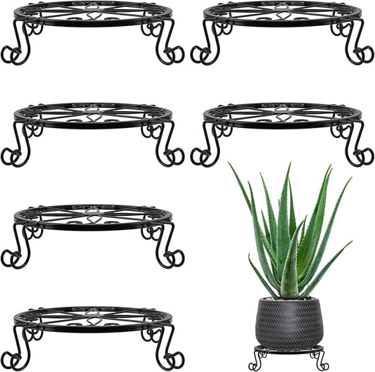 KEILEOHO 6 PCS 9 Inch Metal Plant Stand, Black Corner Plant Stand, Rustproof Iron Heavy Duty Flower Pot Stand Holder Round Plant Shelf Holder Rack for Indoor Outdoor Plants, Garden, Patio Home Decor