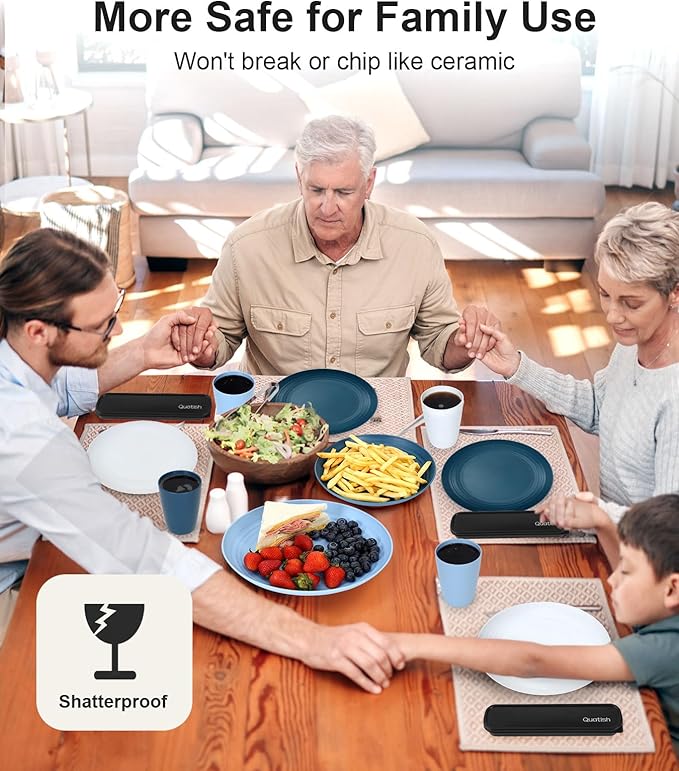 Quatish 24 Piece Plates and Bowls Sets for 6, Unbreakable Dinnerware Sets, Plastic Dish Set for Camping, Dishwasher Microwave Safe, Outdoor Kitchen and Apartment Dinning RV Essentials, Blue