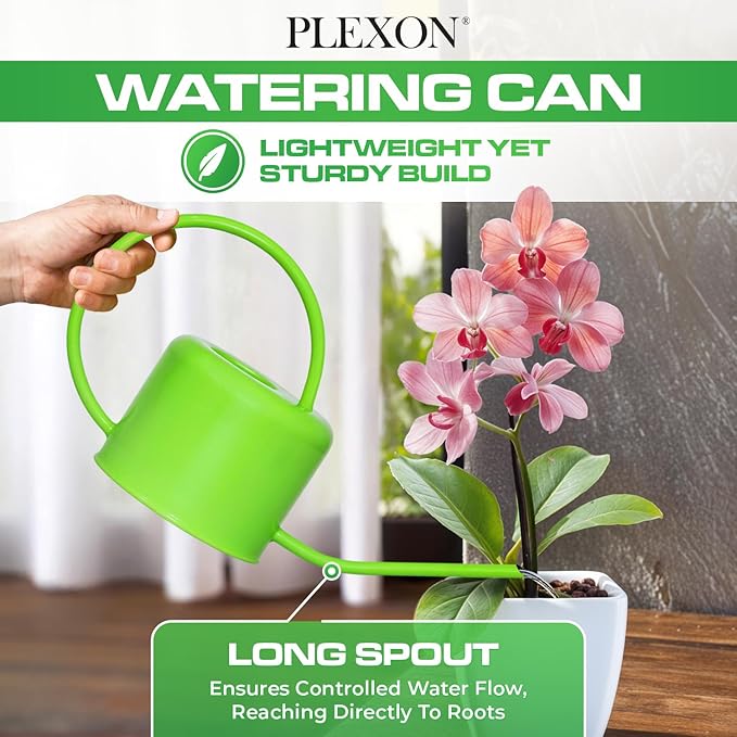 Plexon 40 oz Green Powder Coated Steel Watering Can Indoor Plants - Long Spout Watering Can Outdoor House Plant Flower, Garden