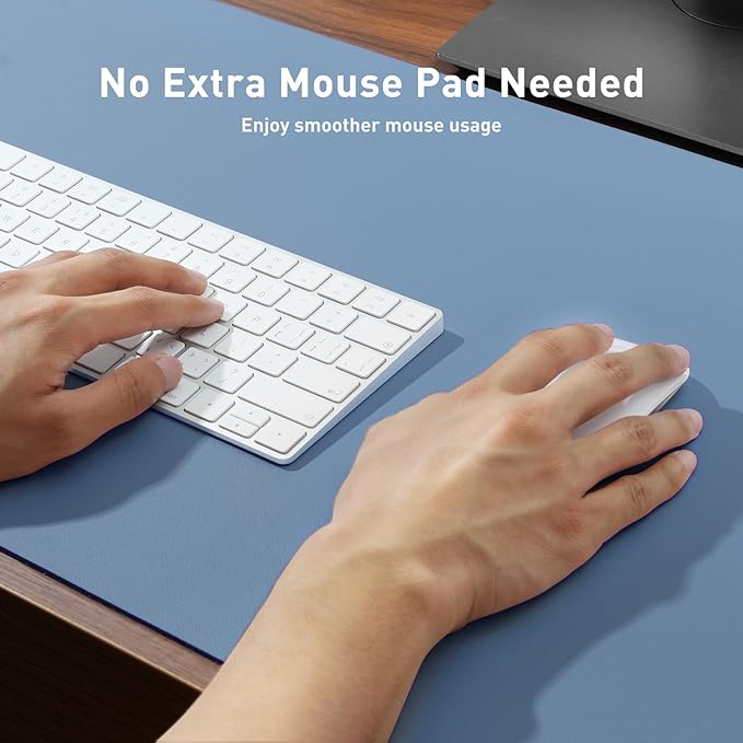 Aothia Leather Desk Pad Protector, Office Desk Mat, Large Mouse Pad, Non-Slip PU Leather Desk Blotter, Laptop Desk Pad, Waterproof Desk Writing Pad for Office and Home (48"x17", Denim Blue)
