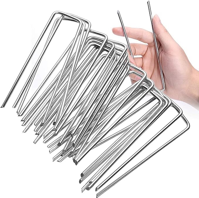 100 Pieces 6 Inch 11 Gauge Galvanized Landscape Staples,Stakes for Outdoor Decorations, Anti-Rust Staples for Weed Barrier Fabric, U-Shaped Tent Stakes