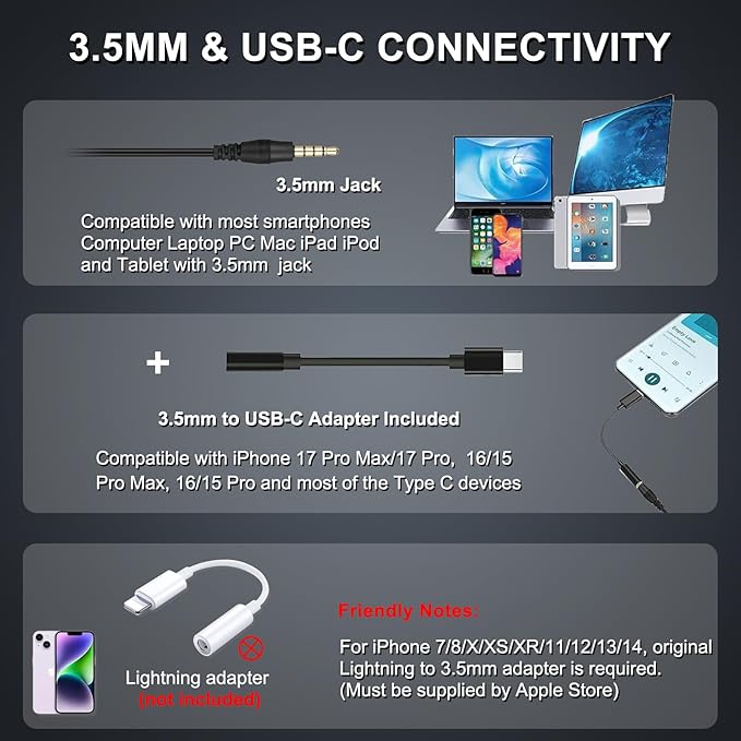Callez Wired Computer Headset, 3.5mm/USB-C Headset with Mic Noise Cancelling, Cell Phone Headphone for PC Laptop Mac iPhone Samsung Zoom Teams Call Center Home Office Work, in-line Controls