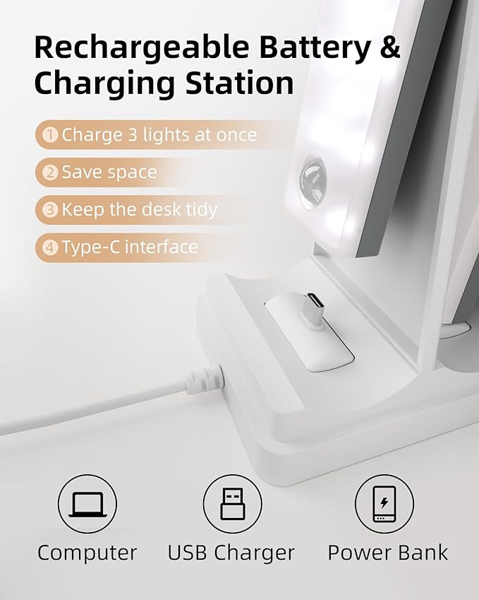 EZVALO 6-Pack Under Cabinet Lighting with Charging Station, 2000mAh Rechargeable Wireless Motion Sensor Lights, 3 Color Temps, Dimmable, Timer, Magnetic, with Remote Control for Kitchen, Closet, Stair