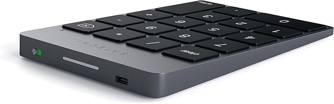 Satechi Slim Aluminum Bluetooth Keypad, Wireless Number Pad with 18 Keys, Micro USB Rechargeable Numpad, External Number Pad for MacBook Air/Pro M4, iPad Air/Pro M4/M3, iMac, PC - Space Gray