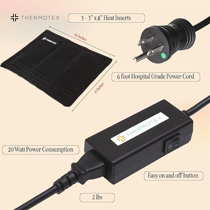 Thermotex–Far Infrared Premium Heating Pad – Platinum – Pain Relief – Warms and Relaxes Muscles – Large Size for Back, Shoulder, Arms and Legs – 17 in. x 13 in.