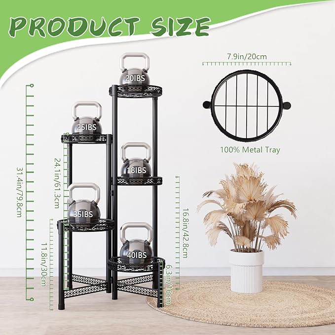 5-Tier Metal Plant Stand Indoor Outdoor - Corner Tall Plant Shelf for Multiple Plants, Foldable Heavy Duty Plant Holder - Decoration flower Stand for House Living Room Balcony Garden Patio - Black