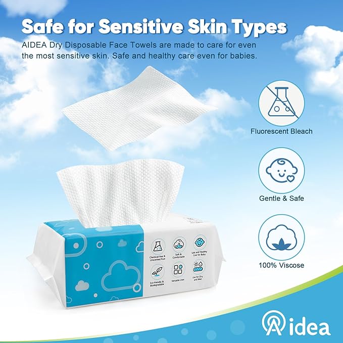 AlDEA Face Towels Disposable-600Ct, Face Towelettes for Sensitive Skin, Clean Facial Wipes for Makeup Removing, Facial Cleansing, Travel, Dry Wipes Face Cloths