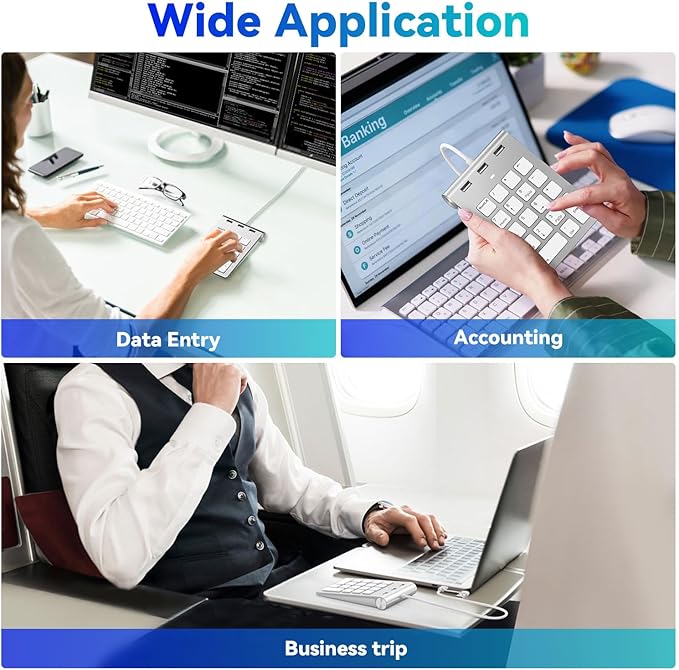 Wired Numeric Keypad USB-C & USB-A - 18 Keys Number Pad with 3 USB 2.0 Port, 15° Ergonomic Numeric Pad for Laptop/ Desktop/ Surface/ iPad, USB Number Keypad for Windows/macOS/Chrome OS, Plug & Play