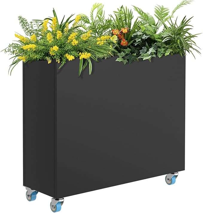 Rectangular Planter Box for Outdoor Indoor Patio Porch with Drainage Holes & Removable Shelf Black Flower Planter 35 x 12 x 26inch Modern Design for Plants Flowers Vegetables Fruits