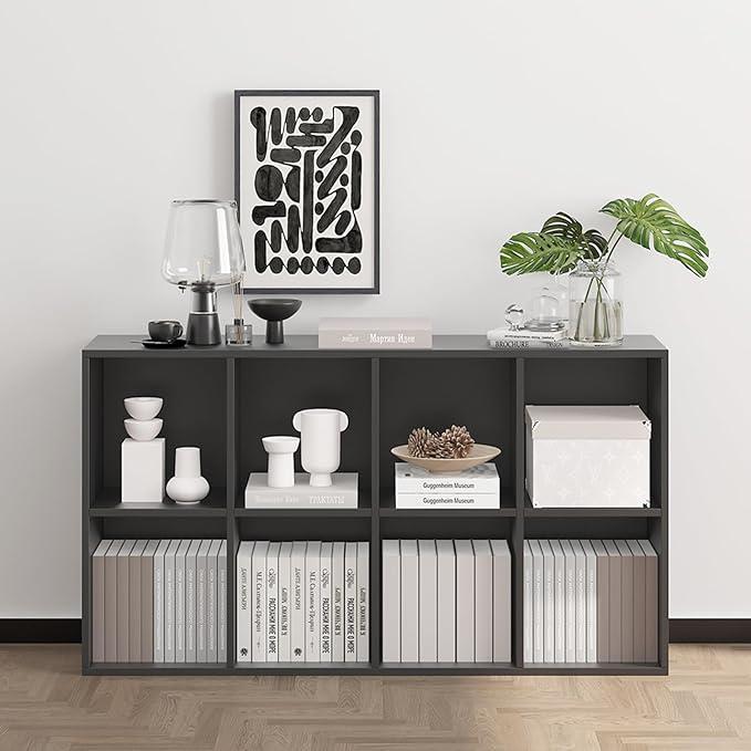 Wooden 8 Cube Storage Organizer with Closed Back Panel,White Shelf Heavy Duty Cubby Storage Organizer with Compartments for Living,Display Shelf,Bookshelf (Black, 8-Cube)