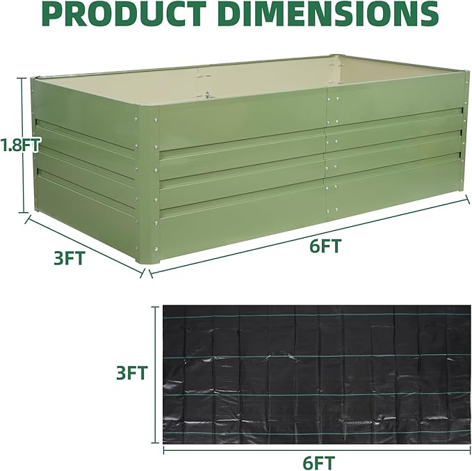 G GOOD GAIN 6x3x1.8ft Raised Garden Bed - Metal Planter Box Outdoor with Weed Barrier Fabric | Deep Root Raised Beds for Gardening Vegetables Flowers Herb Fruits (Olive Green)