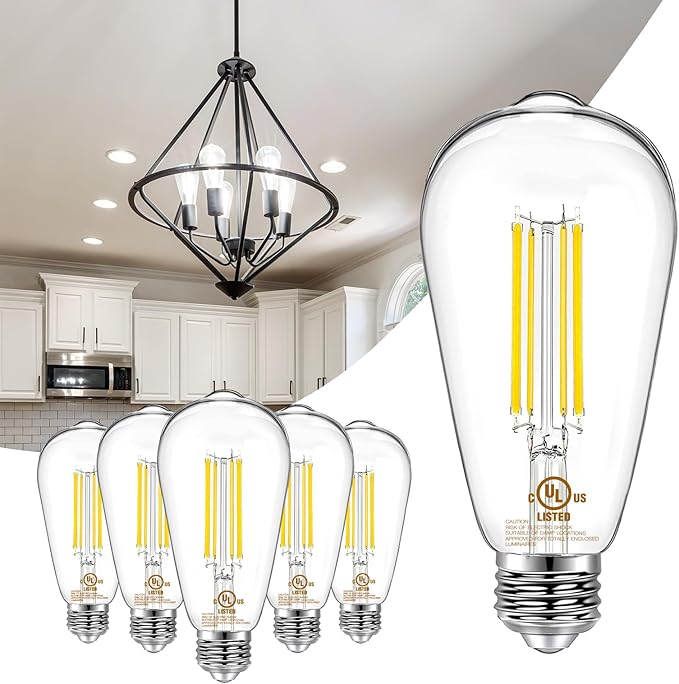 DAYBETTER 6 Pack Vintage LED Edison Bulbs, E26 Led Bulb 60W Equivalent, Dimmable Led Light Bulbs, High Brightness 800 LM Neutral White 4000K, ST58 Antique Filament Bulbs, Clear Glass Style for Home