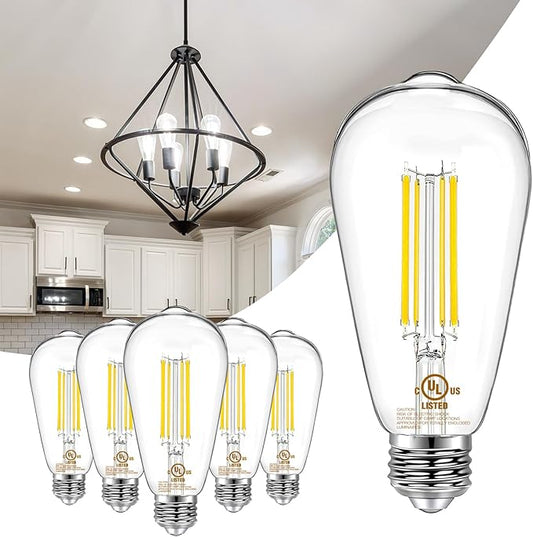 DAYBETTER 6 Pack Vintage LED Edison Bulbs, E26 Led Bulb 60W Equivalent, Dimmable Led Light Bulbs, High Brightness 800 LM Neutral White 4000K, ST58 Antique Filament Bulbs, Clear Glass Style for Home