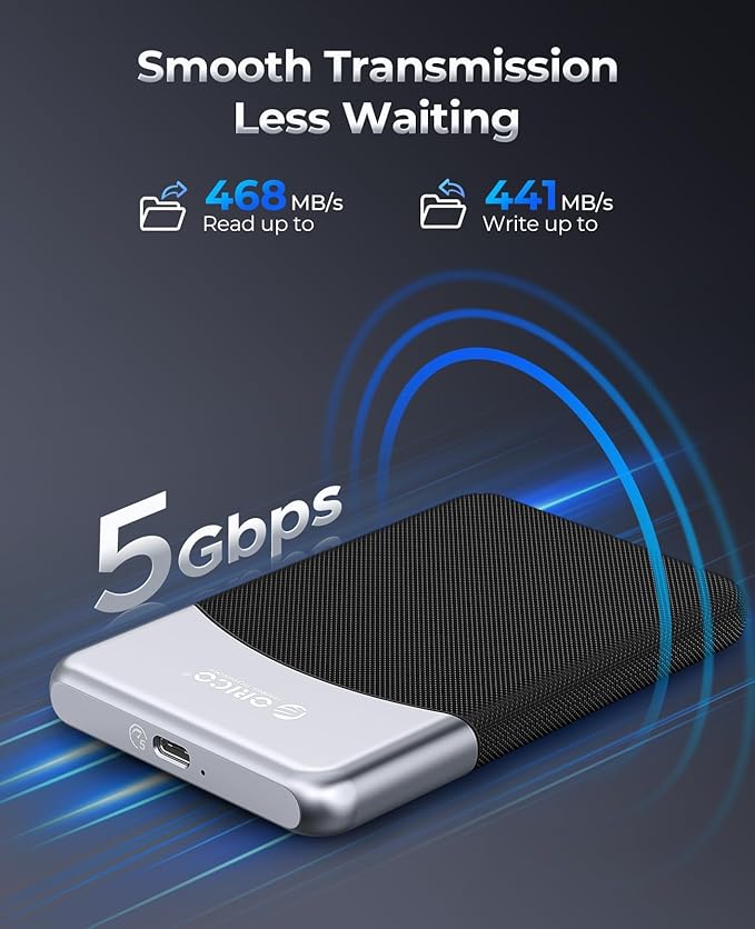 ORICO 512GB External SSD with 2 in 1 USB C Cable, Portable Solid State Drive USB 3.2 Gen 1 Up to 460MB/s, Dust and Drop Resistance, Reliable Storage for USB-C Smartphone, PC, Tablet, Labtop - M25PRO
