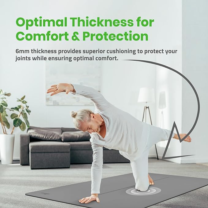 Large Yoga Mat (6'x4') – 1/4" & 1/2" Thick Exercise Mats for Home Workout, Extra Wide Workout Mats for Home Gym, Yoga, Pilates, Stretching, Floor & More