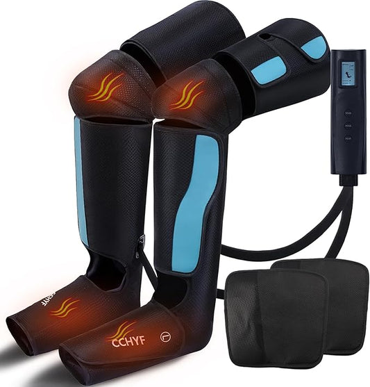 3-in-1 Leg Compression Massager With Heat for Circulation - 3 Modes, 3 Intensities, 2 Extenders, Adjustable Wraps - Great Gifts for Mom & Dad