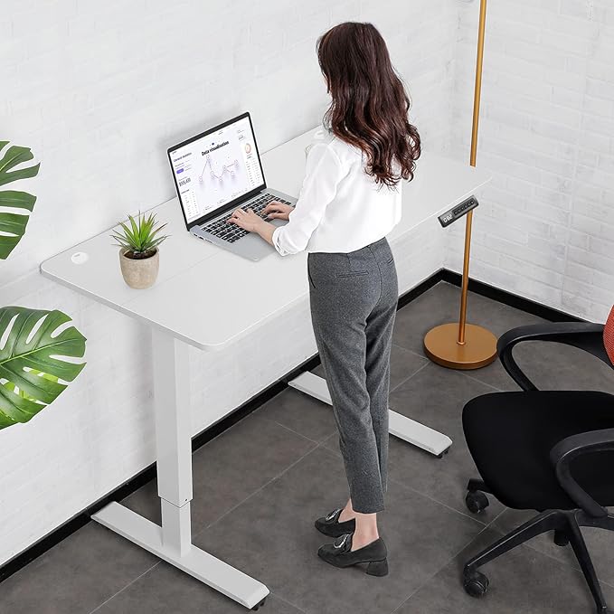 farexon Electric Stand Up Desk Frame Workstation, Dual-Beam Standing Desk Legs with Wheels&Hooks,170 lbs Capacity up to 71" x 40" Desktops, Ergonomic Table Base Workstation, White Frame Only