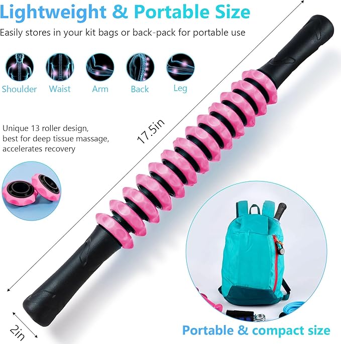 Muscle Roller Stick, Yoga Massage Roller Bar Fitness Beauty Tool for Athletes Relief Leg Back Pain (Pink)