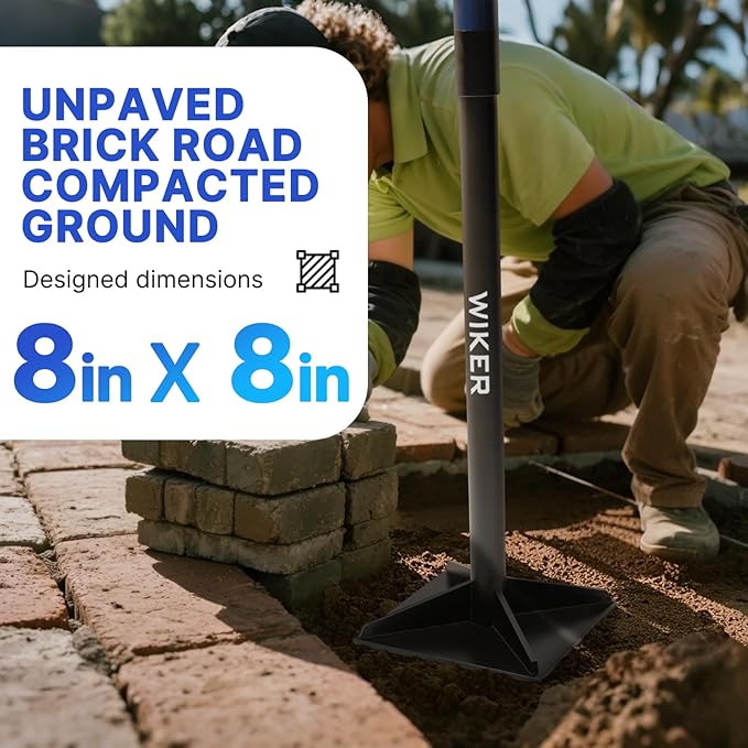 WIKER 8x8 Inch Steel Ground Tamper Tool,48" Heavy-Duty Hand Tamper for Soil Compaction,Dirt Leveling and Landscaping,Manual Dirt Compactor,Tamping Bar Ground Leveler for Yard,Garden Pavers