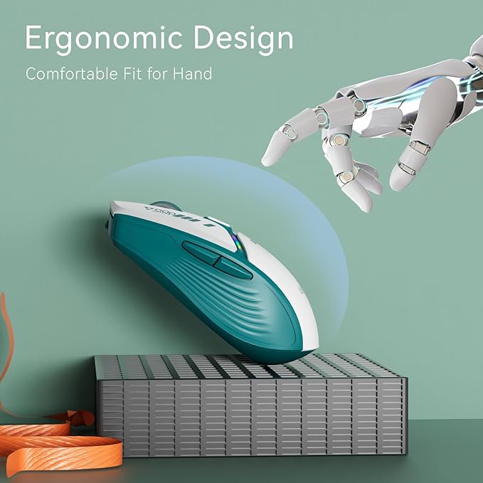 Uciefy V19 Wireless Mouse, 2.4GHz Rechargeable Mouse LED with Battery Indicator, Magnetic Computer Mice with USB Receiver & Type-C Adapter for Laptop/PC/Mac/Chromebook - Green