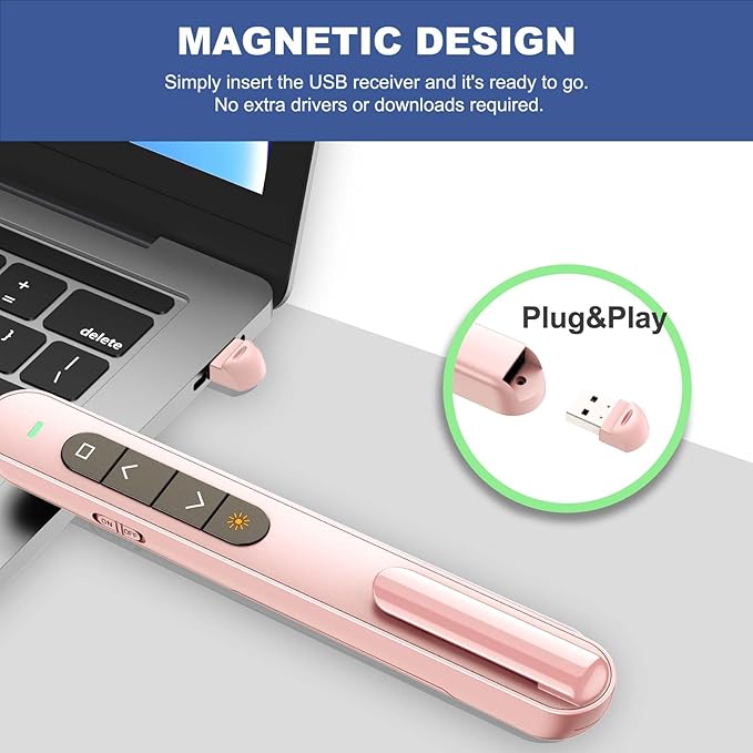 QUI Presentation Clicker for PowerPoint, RF 2.4GHz USB Wireless Presenter Remote with Volume Control, PowerPoint Clicker Slide Advancer for Mac, Windows, Laptop, Keynote