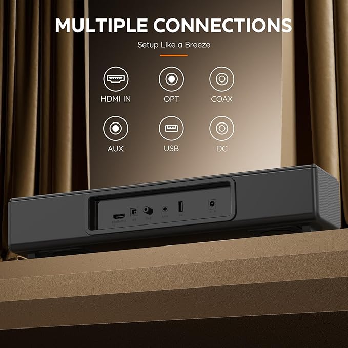 2.0 CH Dolby Digital Sound Bar - Bluetooth Home Theater Speaker with HDMI ARC, Optical, Aux for Smart TV, Gaming, PC & Projector, Compact Speaker Bar with 3D Surround Sound Home Theater Soundbar