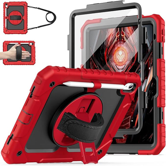 Cantis Case for iPad 11-inch (A16) 2025/ iPad 10th Generation 2022 (10.9 inch) with Screen Protector, iPad 11th Case with 360 Degree Rotating Stand/Shoulder Strap/Pencil Holder, Red
