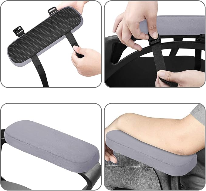 MOSISO Chair Armrest Pads (2 Pack), Memory Foam Home/Office Chair Arm Rest Covers Comfy Computer Gaming Elbow Cushion Removable Washable Elbow Support Forearm Pressure Relief, Gray
