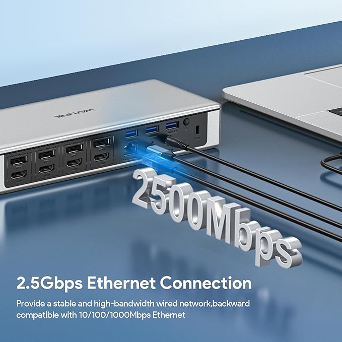 WAVLINK DisplayLink Laptop Docking Station - Quad Monitor 5K/4K @60Hz, 100W Charging - Thunderbolt 4/3, USB-C/A - M1 M2 Mac/Windows/Chrome/Ubuntu - 4 HDMI, 4 DP, 180W Power, SD 4.0 CR, 2.5Gbps LAN