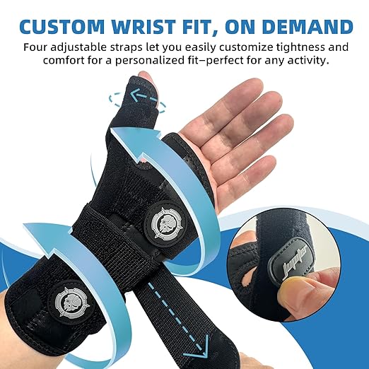 Jupiter Left Hand Wrist Brace with Thumb Support - Day & Night Splint for Carpal Tunnel, De Quervains Tenosynovitis, Tendonitis - S/M - Women & Men, Black-Gray