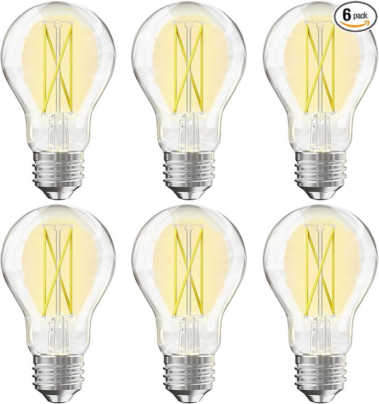TJOY 6 Pack A19 Vintage LED Edison Bulbs, Dimmable Light Bulb 60W Equivalent, High Brightness 5000K Daylight, Ultra-Bright, 8W E26 Standard Base, 800Lumens, CRI80+, Clear Glass Filament Bulb for Home