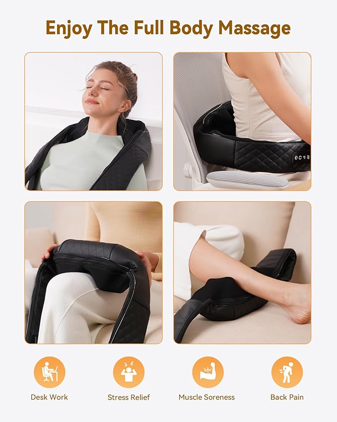 KNQZE Shiatsu Neck and Shoulder Massager with Heat, Electric Deep Kneading Massage for Back, Shoulder, Leg, Body Muscle Pain Relief, Gift for Women Men Mom Dad, NOT Cordless, (with Leather Handbag)