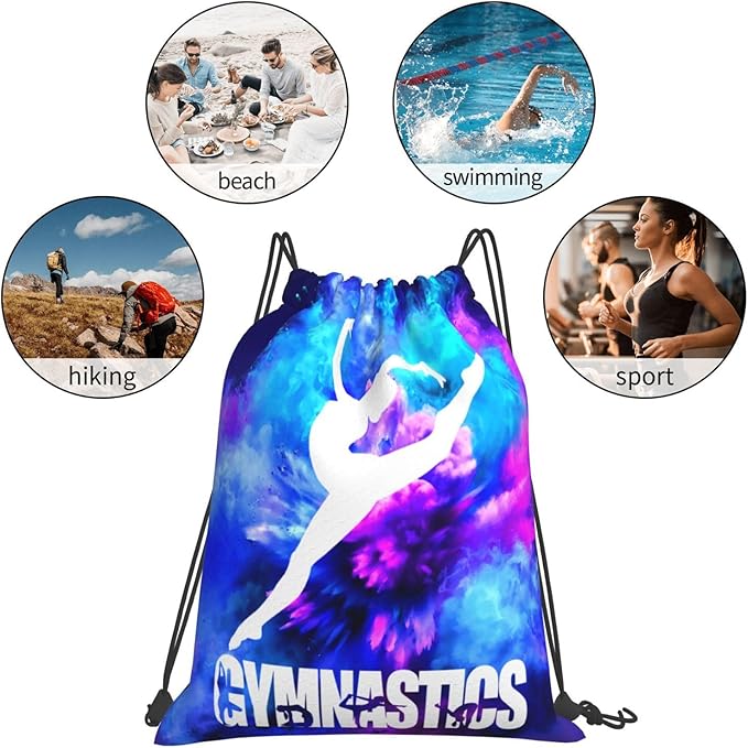 Gymnastics Drawstring Backpack Light Gym String Bag Pink Water Resistant Sackpack Sport Yoga Daypack For Womens Mens