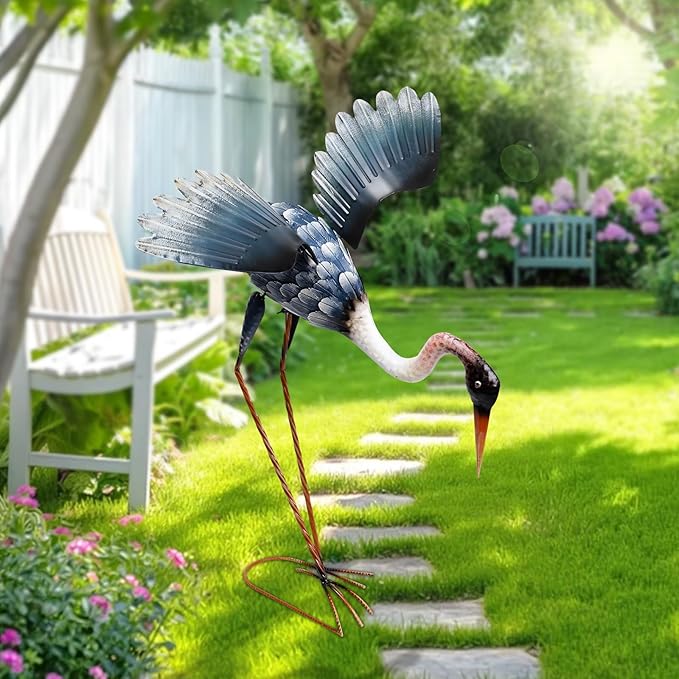 MUMTOP Crane Garden Statues for Outside, Blue Heron Garden Sculpture Statue, 25 Inch Large Bird Yard Art for Backyard Pond Patio Porch Decoration