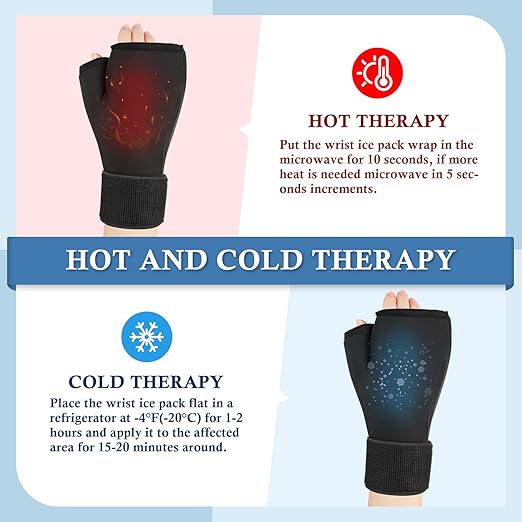 Wearable Thumb Wrist Ice Pack-Hot Cold Therapy Hand Finger Ice Pack, Reusable Adjustable Strap for Injuries,Carpal Tunnel,Arthritis, Swelling & Bruises, Tendonitis