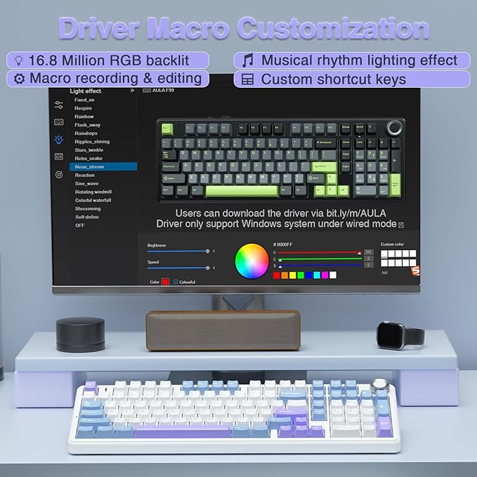 AULA F99 Pro Wireless Mechanical Keyboard with Knob,Creamy Sound,Tri-Mode BT5.0/USB-C/2.4GHz Hot Swappable Keyboard,Gasket Structure,RGB Backlit Computer Gaming Keyboards