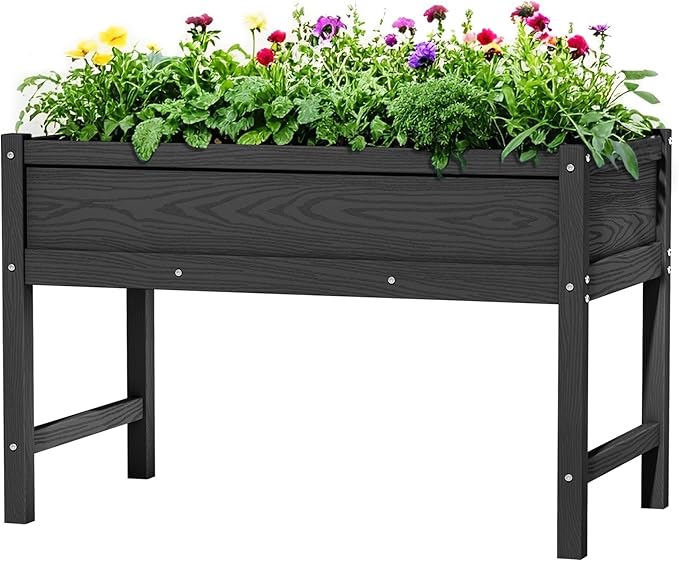 HDPE Raised Garden Planting Bed with Legs,Garden Boxes Outdoor Raised with Drainage Hole Rot-Resistant,Raised Beds for Gardening for Backyard, Patio, Balcony 300 lb Capacity (Black)