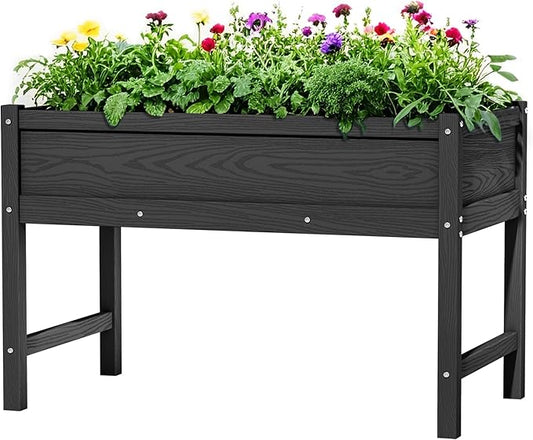 HDPE Raised Garden Planting Bed with Legs,Garden Boxes Outdoor Raised with Drainage Hole Rot-Resistant,Raised Beds for Gardening for Backyard, Patio, Balcony 300 lb Capacity (Black)