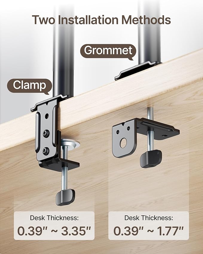 monTEK Monitor Mount and Laptop Stand for Desk, Adjustable Height Monitor Arm Fit up to 32 inch Screen and 17 inch Laptop, Hold up to 22lbs Weight, C-Clamp and Grommet