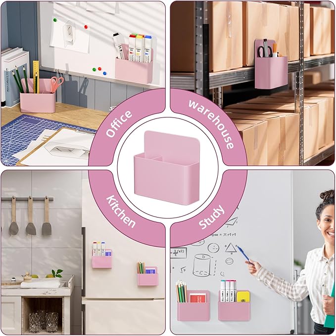 Mabrasse 2p Magnetic Dry Erase Marker Holder,Pen and Eraser Holder for Whiteboard, Magnet Pencil Cup Utility Storage Organizer for Office, Refrigerator, Locker and Metal Cabinets（Pink）