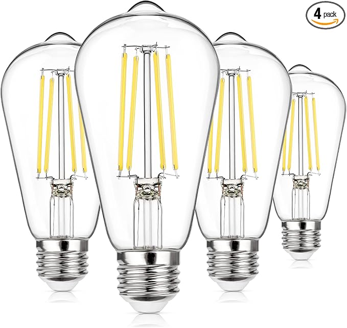 MAXvolador Vintage LED Edison Bulb Dimmable 60W Equivalent 850 Lumens, Neutral White 4000K 6W Antique ST58 Filament Light Bulbs, E26 Base, Pack of 4