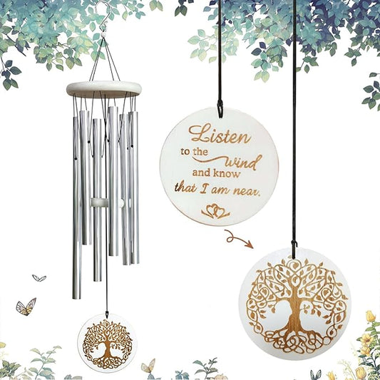 Wind Chimes Tree of Life for Loss of Loved One,33" Memorial Windchimes for Clearance,Sympathy Gift,Housewarming Gift,Listen to The Wind Chimes for Garden,Patio Decoration(Silver)